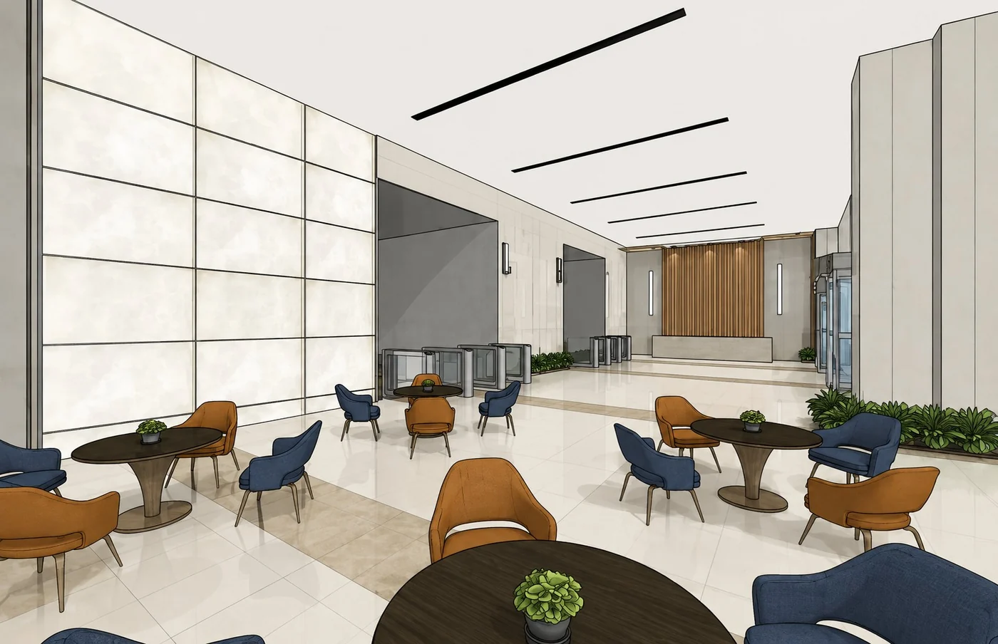 مجسّم SketchUp مسطّح لبهو مكتب، دون خامات
